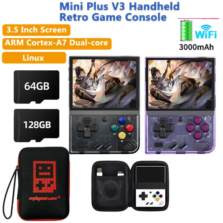 For Miyoo Mini Plus V3 Retro Handheld Game Console Linux System 3.5Inch IPS Screen Game Player Rechargeable WiFi Support 3000mAh