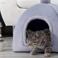 Cat Bed for Indoor Cats Cozy Kennel Snooze Calming Pet Bed Semi Enclosed Cat Nest Cat House Gray S. 