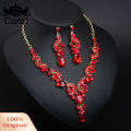 Carat Luxury Women Rhinestone Pendant Chain Necklace Stud Earrings Wedding Jewelry Set. 