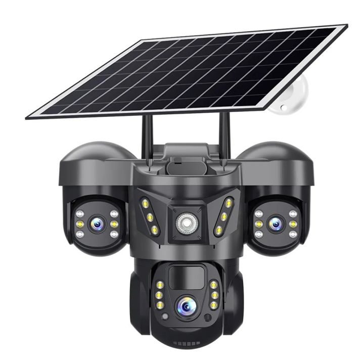 V380 Pro Three Lens Solar Powered 4G LTE Battery Backup Security Camera System PIR Motion Alarm Network CCTV Camera 3 Lens 9MP IP Camera