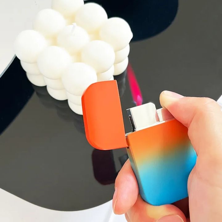 Creative Pink Flame Lighter Metal Windproof Torch Lighter Mini Portable Gas Lighter Smoking Accessories Cute Girl Gift
