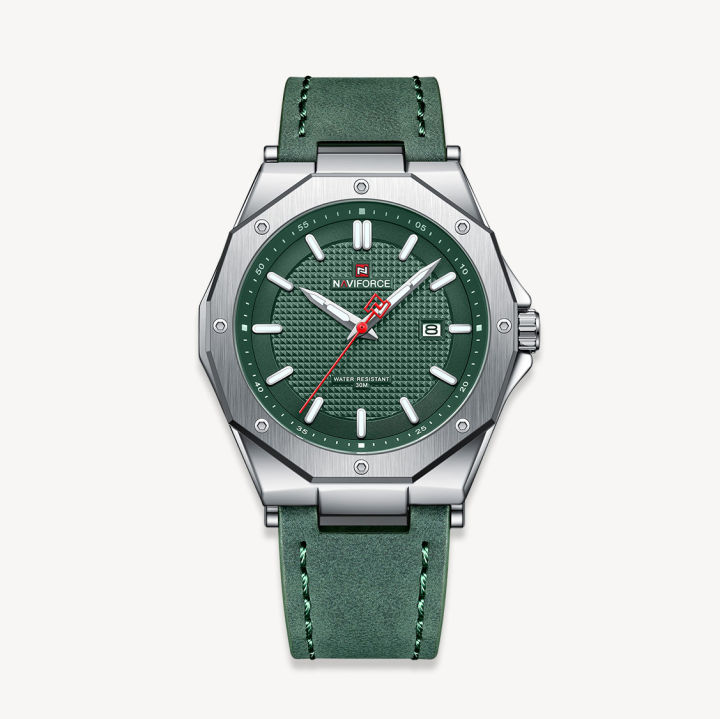 NAVIFORCE%20NF9200%20Green%20PU%20Leather%20Analog%20Watch%20For%20Men%20-%20Silver%20&%20Green%20-%20Image%202
