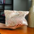 DJDF Pink Gold Print Zipper Women's Makeup Bag Double Canvas Portable Large Capacity Cosmetics Storage Bag Travel Toiletry Bag.