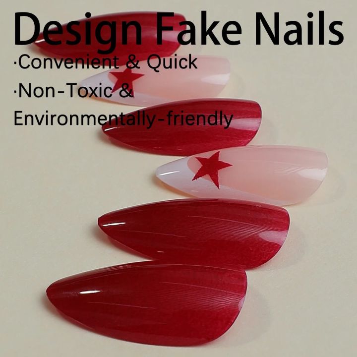 French%20Nails%20Red%20Five-pointed%20Star%20False%20Nails%20Full%20Cover%20Press%20on%20Nail%20Tips%20y2k%20Nail%20Art%20Almond%20Artificial%20Nail%20Patches%20-%20Image%202