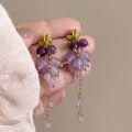 Super fairy purple stud earrings clip women's 2024 new light luxury niche lavender earrings temperament and versatile earrings. 