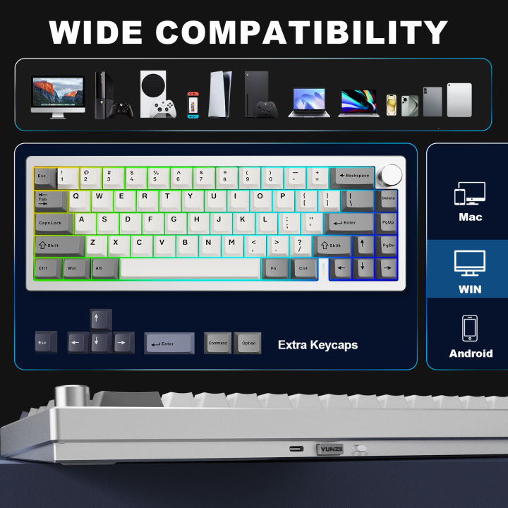 YUNZII%20AL68%20Silver%20Wireless%20Custom%20Mechanical%20Keyboard,%20QMK/VIA%20Aluminum%20Keyboard,%20Hot%20Swap%20Gasket%20Gaming%20Keyboard%20with%20Knob%20-%20Image%204