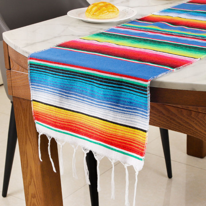 Table Runner Mexican Style Rainbow Table Runner Woven Cotton Linen Woven Table Towel Tea Table Flag Blanket Hotel American Tablecloth