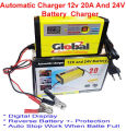 Automatic Battery Charge 12v and 24v 20AH Battery Charger Digital Display, Auto Stop When Battery Full,Fast and Efficient Charging for Multiple Battery Types. 