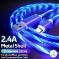 LED Luminous Glow Flowing USB Cable Data Line Micro IOS Type-c Charger Cable Andirod Charging Cable. 