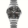 RUIGE Men's Quartz Watch With Steel Strap, Fashionable Waterproof Night Light Casual Multi-Functional Wristwatch.
