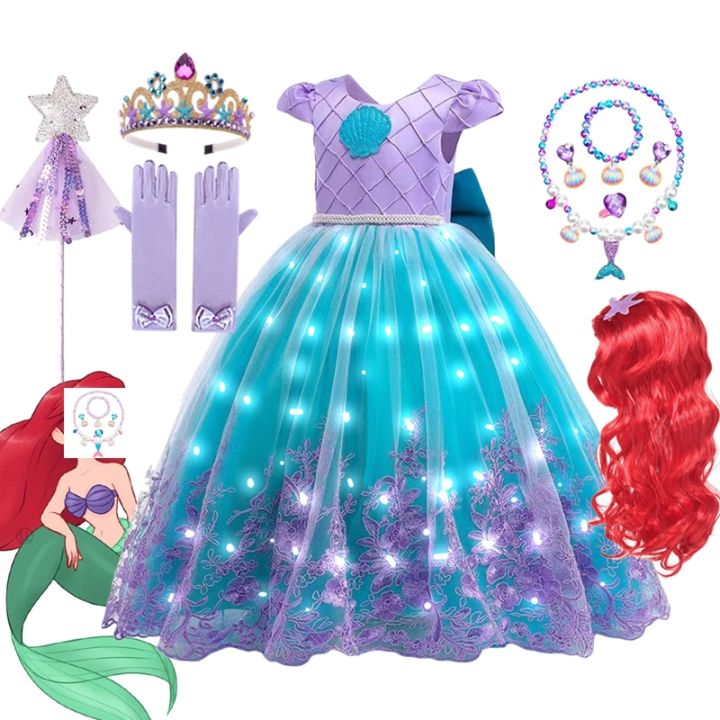 Little Mermaid Dress Up Costume Girl Ariel Cosplay Birthday Princess Halloween Carnival Party Gown Kid Clothes Summer Beach Sets