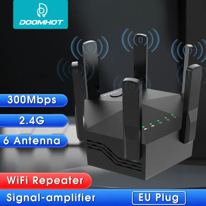 DoomHot WiFi Repeat-er 300Mbps Wi-Fi Signal Amplifi-er 5G Wireless Range Extend-er 6 Antenna WiFi Signal Boost-er Network Routers Network Extend-er for AP Router Range
