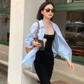 Cold Style High-Grade Casual Blue Loose Long-Sleeved Shirt for Women Spring New Mid-Length Coat Top Niche. 