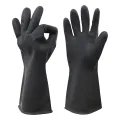 Rubber Safety Hand Gloves Black And Orange Latex use for Resist Oil, Acids, Chemical, Gardening, Kitchen Works. pack of 1 pair..