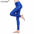 CKAHSBI Spandex Black White Women Satin Glossy Leggings Shiny Neon High Waist Stretch Workout Fitness Tights Fitness Trousers. 