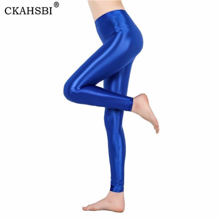 CKAHSBI Spandex Black White Women Satin Glossy Leggings Shiny Neon High Waist Stretch Workout Fitness Tights Fitness Trousers