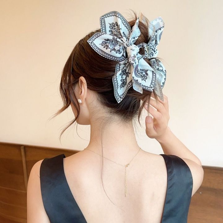 New Vintage Print Large Bow Hair Claw Clip Women Headdress Bow Tie Hair Loop Double Sided Hair Claw Hair Accessories Korean Scrunchies Hairpin Shark Clip