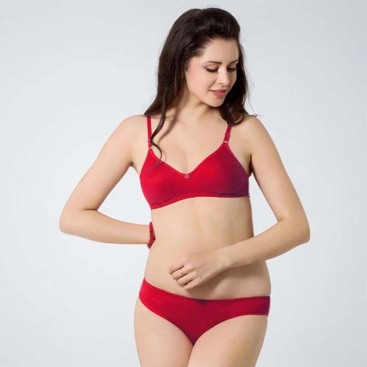 Women's Seamless Bra and Panty Set Chinese Fabric Soft Stretch Lingerie Red Black