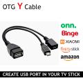 OTG Y Cable For Creating USB Input Port In Android TV Stick And Mini Size Android TV Box Micro USB ONN Amazon Fire Tv Stick Binge M.I Xiao.mi. 