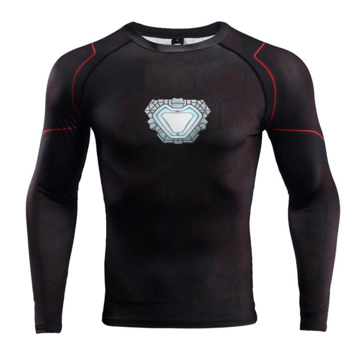 【READY STOCK】Iron Man Reactor Tshirt Compression Short Sleeve Long Sleeve Men's Gym Sports Fitness Top 3D Painted T-Shirt