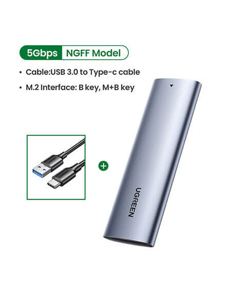 Boîtier SSD Externe UGREEN USB 3.0 Pour M.2 NGFF - Jusqu'à 2To, 5Gbps - Installation Sans Outil