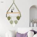 Leaves Macrame Wall Hanging Tapestry Chic Boho Wall Decor Wooden Floating Shelf for Indoor Apartment. 