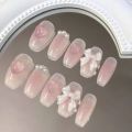 Cute Pink Sweet Princess Removable Handmade Wear Nail Art Y2K Vitality Girl Short Nails Blush Bow Nail Patch. 