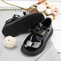 KIDSUN Fashion Children's Shoes Simple Bow Buckle Black Leather Shoes Classic Cute Versatile Princess Dress Shoes. 