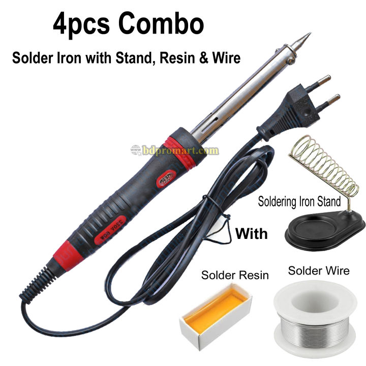 Soldering Iron Combo 4pcs Pack (Soldering Iron 60 Watt, Soldering Wire lead, Rosin, Stand)- Tatal Soldering iron 220V 60 watt Stander Quality Soldering iron Combo