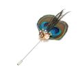 Korean Peacock Feather Long Neddle Pins Brooches Pearl Crystal Lapel Pin Wedding Corsage Men's Suit Fashion Jewelry Brooch Gifts.