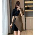 Summer Fashion Short Sleeve Blazer Dresses Women 2022 New French Suit Dress Womens Niche Design Mini Skirts Splicing Belt Dress. 