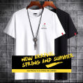 IELGY Men's short-sleeved t-shirt summer cotton simple wild compassionate large size loose shirt bottoming shirt.