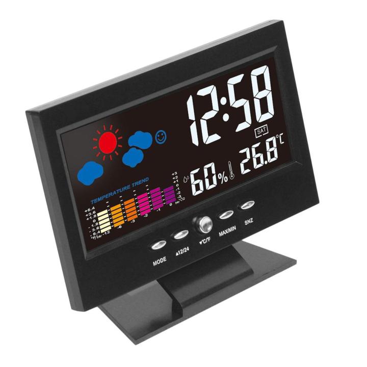 HA Electronic Digital Temperature Humidity Monitor Clock Weather Forecast Clock-Black