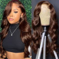 Brown 13x4 Lace Frontal Human Hair Wigs For Women Body Wave HD Transparent Lace Front Human Hair Wig Glueless Wig 250%. 
