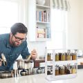 Double Tier Kitchen Spice Rack Multifunctional Rotating Storage Rack Spice Organizer Seasoning Bottle Storage Cabinet Shelf. 