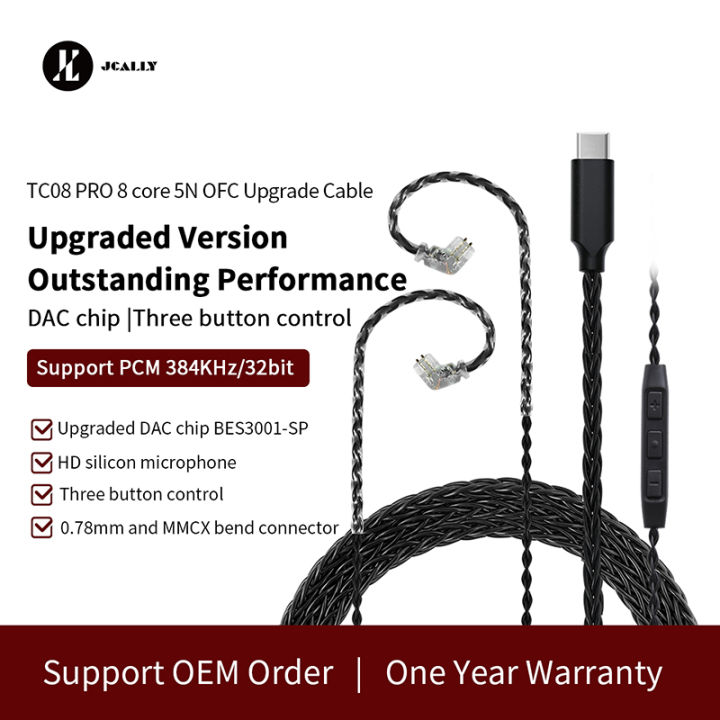 JCALLY Black TC08 PRO Silver Plated TYPE-C Earphone Upgrade Cable With MIC MMCX 2Pin 0.75/0.78 QDC for KZ KBEAR TRN 7HZ TFZ