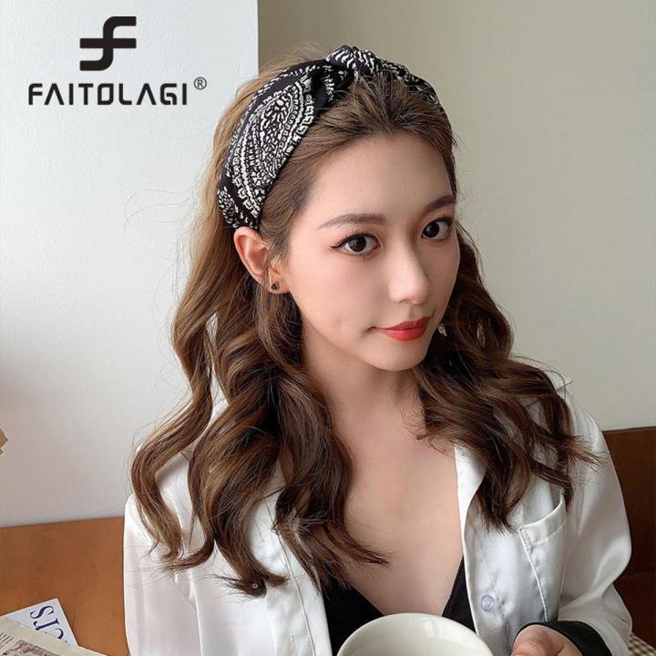 Retro Women Hairbands Classic Plaid Floral Headbands Knot Girls