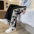 Cartoon Stitching Casual Pants Men's Loose High Street Design Sense Niche Wide Leg Track Pants Autumn and Winter Large Size Sweatpants. 