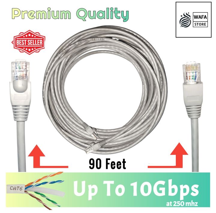 90 Feet – ADP Cat6 RJ45 Ethernet Cable | 1000Mbps High-Speed LAN | Indoor Network Use | Durable RJ45 Clip | Gray Color