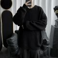 Knitted Sweater Men Autunmn Winter Warm Clothing Korean Fashion Long Sleeves Top Vintage Solid Baggy Pullover Y2K Male Clothes.