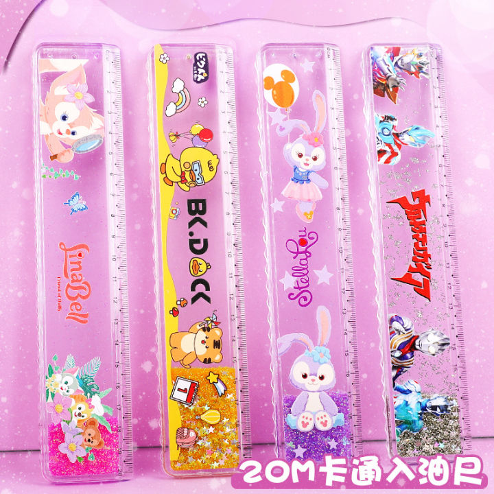20cm Pikachu Ruler Cute Oil Quicksand Ruler Ruler Only for Pupils Transparent Ruler ...