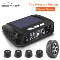 Geepact Car Tire Pressure Monitoring System Smart Car TPMS Tyre Pressure Alarm Monitoring System Solar Power Panel USB Charging TPMS Universal 4 External Sensors LCD Display. 