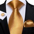 Classic Golden Solid Ties for Men Silk Polyster 150cm Length Wedding Party Neck Tie Set Pocket Square Men Gift Wholesale. 