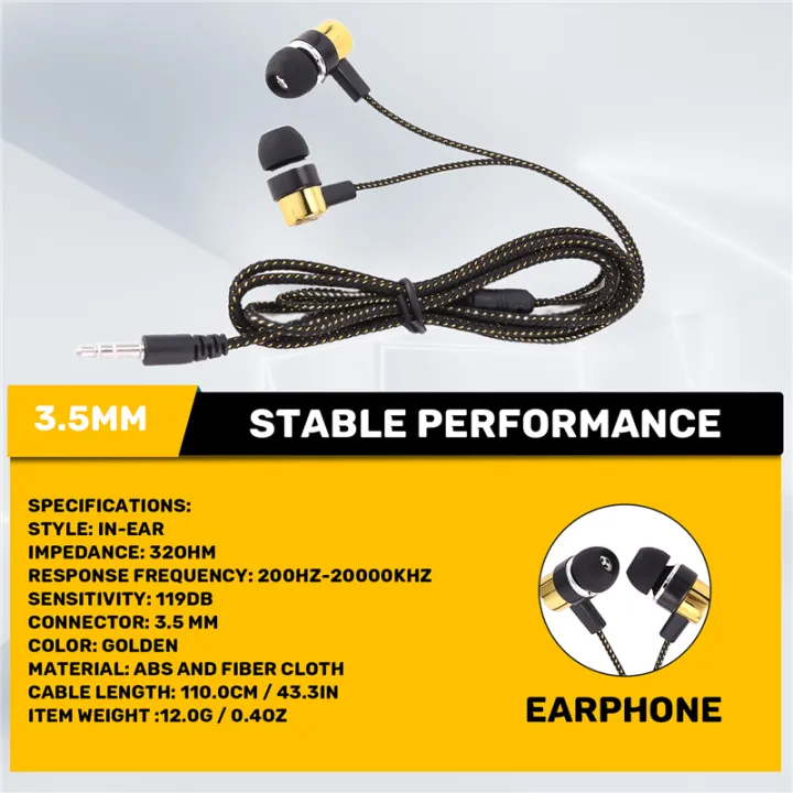 1.1M%20Reflective%20Fiber%20Cloth%20Line%20Noise%20Isolating%20Stereo%20In-ear%20Earphone%20Earbuds%20Headphones%20with%203.5%20MM%20Jack%20Standard%20Golden%20-%20Image%205
