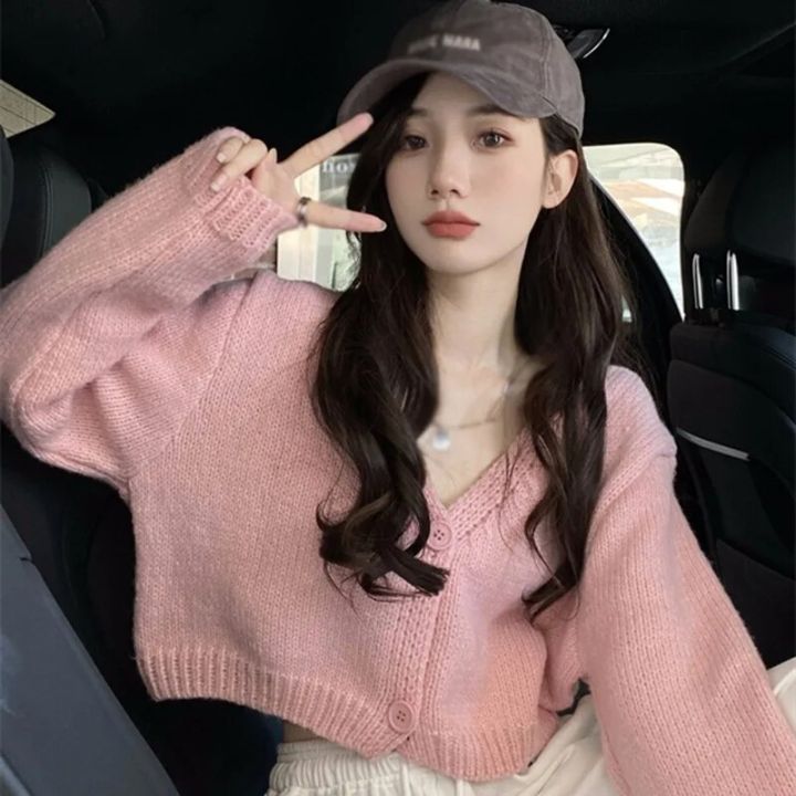 Y2k%20Women%20Cardigan%20Sweater%20Knitted%20Cropped%20Korean%20Short%20Long%20sleeve%20Crop%20Top%20V%20neck%20Fashion%20Clothe%20-%20Image%202