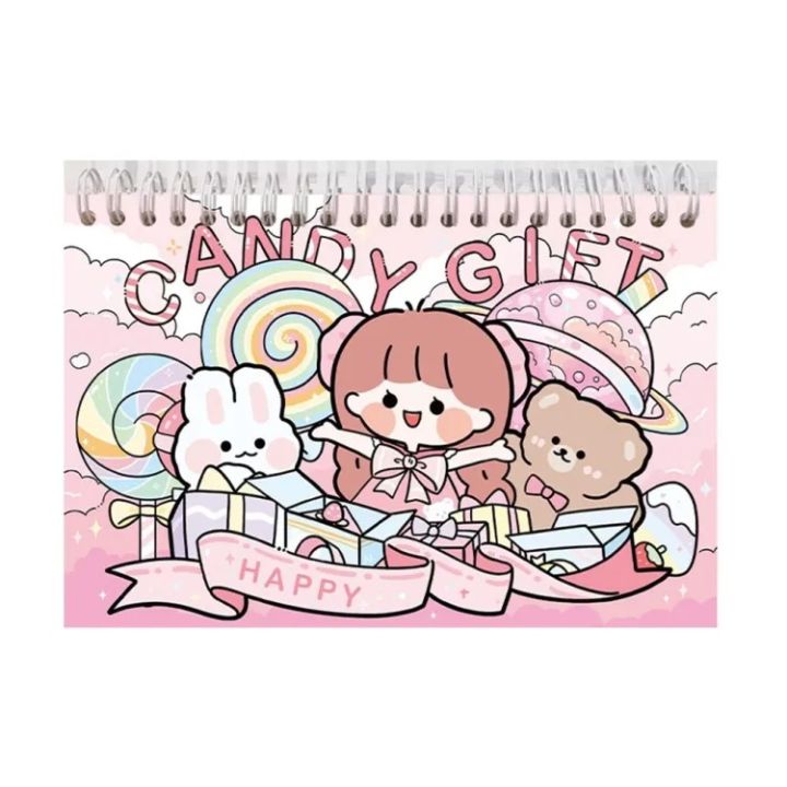 Kawaii Cute Sticky Journal Sticker Book spiral Transparent 6 Sheet