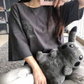 Internet Celebrity Sanskrit Cross Embroidered Short-SleeveTT-shirt HorseshoeinsFashion Couple Men and Women Top Cement Gray. 