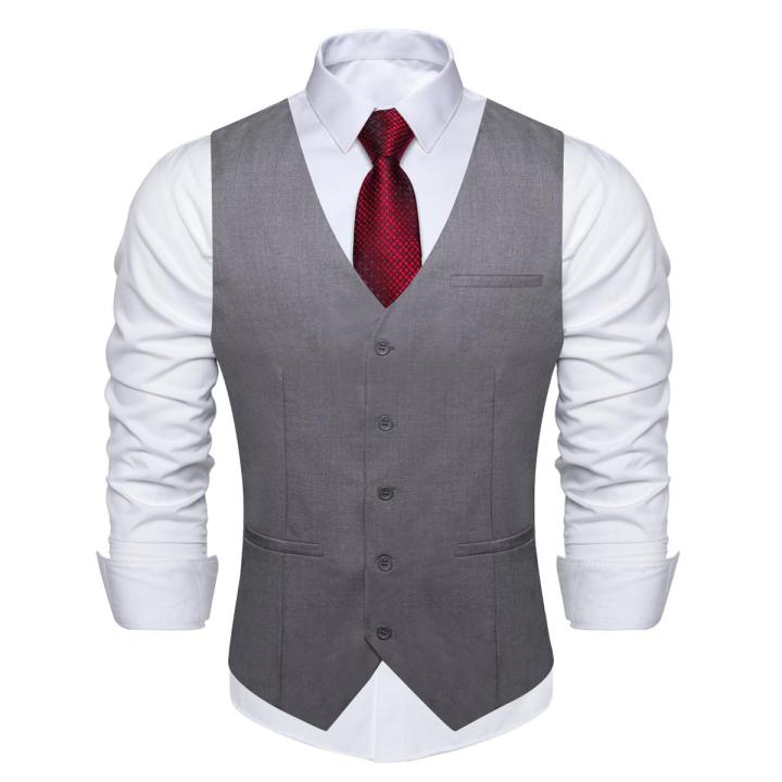 【Nightmaree】Grey Solid Rayon Polyester Suit Vest for Men Formal Wedding Business Blazer Waistcoat Men Clothing Wholesale DiBanGu