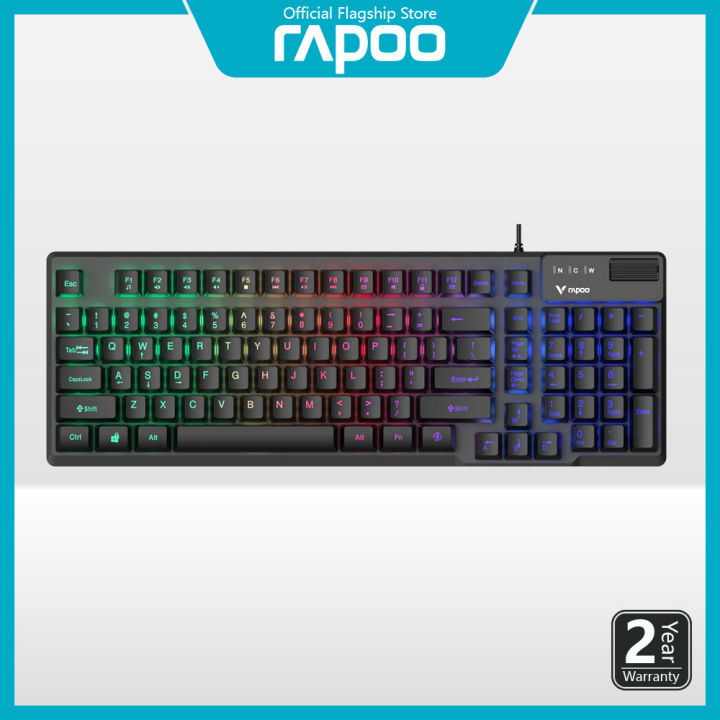 Rapoo V50S-98 Backlit Gaming Keyboard - 19-key conflict-free design for smooth gaming - Switchable arrow keys and WASD for flexible control - Dedicated volume wheel and Fn multimedia hotkeys - Spill-resistant with adjustable backlight and Windows lock