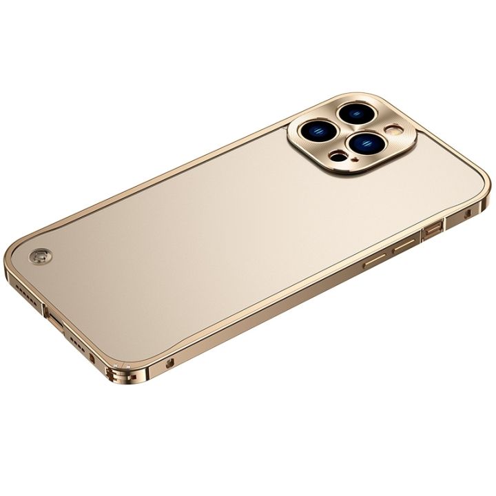For iPhone 14 Pro Max Metal Frame Frosted PC Shockproof Phone Case